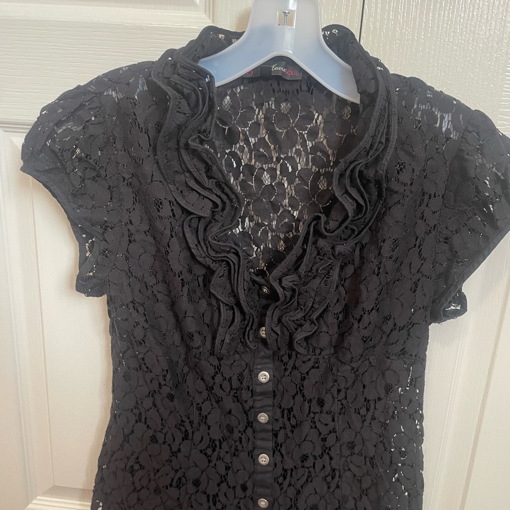 Y2K HeartSoul Black Ruffled Lace Blouse
